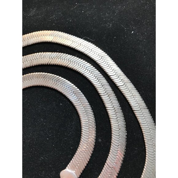 Necklace Thick Silver Vintage 925 Silver Thick 10MM 23 Inch Herringbone Chain - Picture 7 of 15